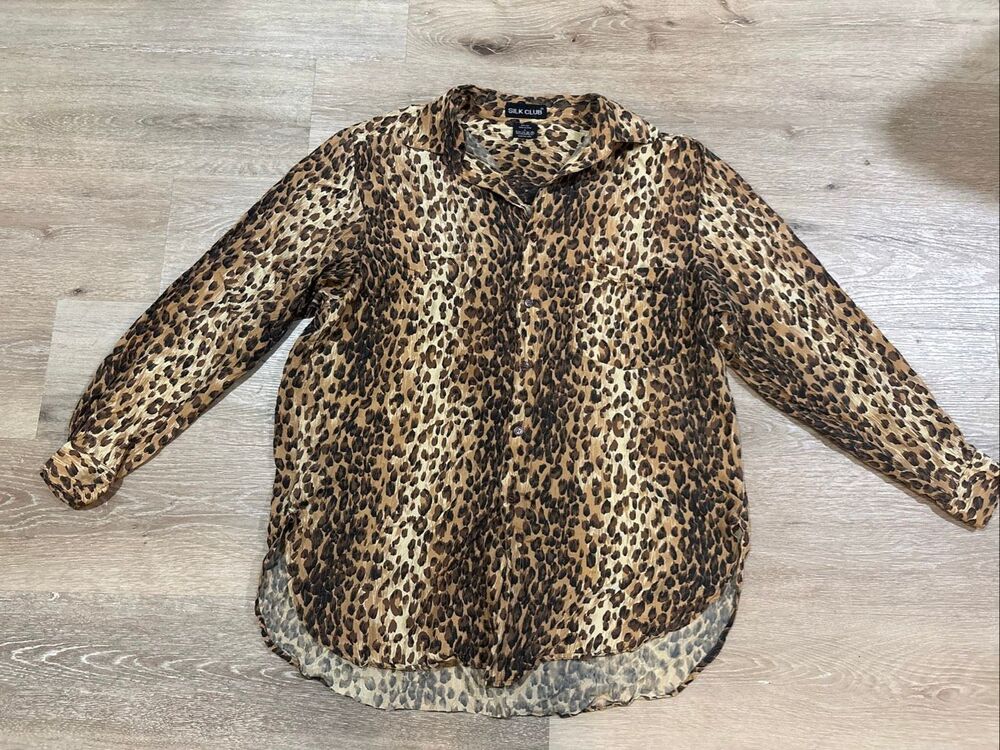 Silk Club leopard animal print blouse L vintage